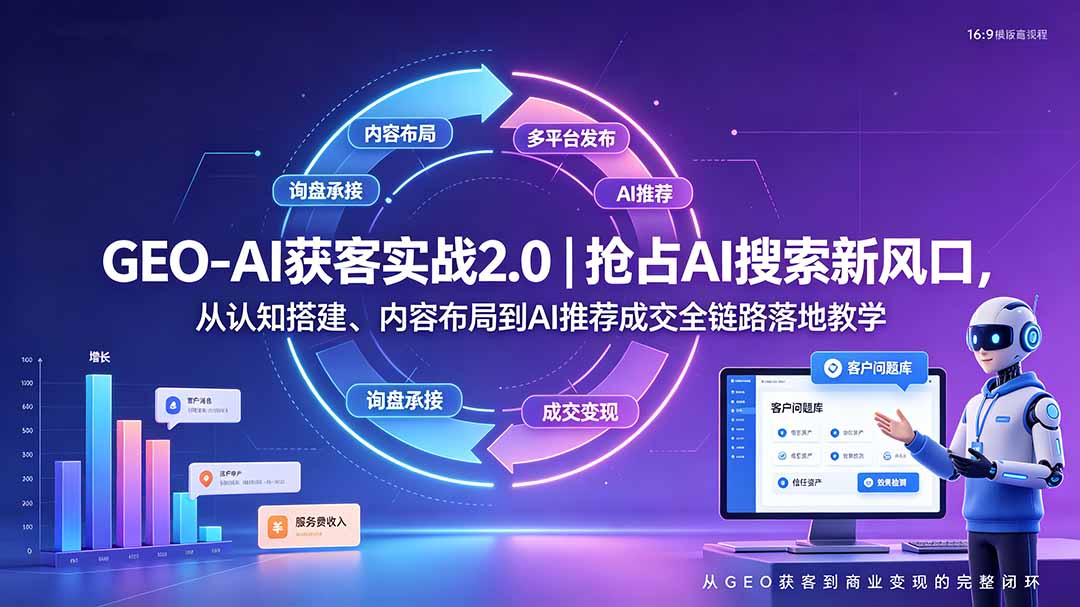 GEO-AI获客实战｜抢占AI搜索新风口，从认知搭建、内容布局到AI推荐成交全链路落地教学-朽念云创