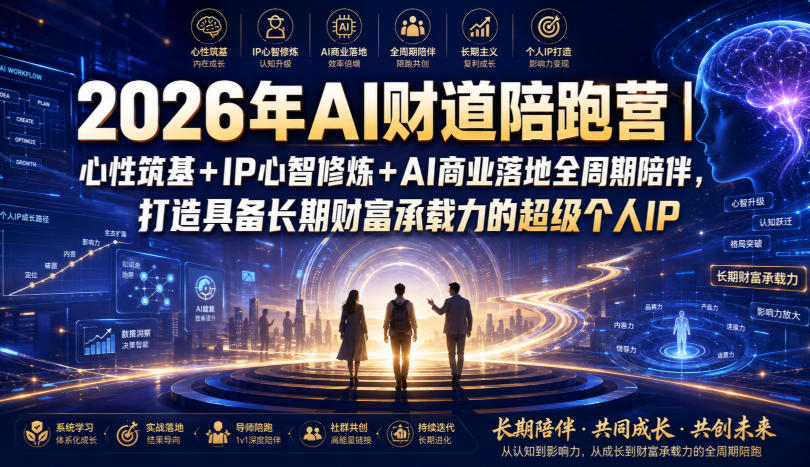 2026年AI财道陪跑营|心性筑基+IP心智修炼+AI商业落地全周期陪伴,打造具备长期财富承载力的超级个人IP-朽念云创