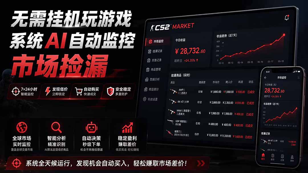 系统AI自动监控市场捡漏，不用玩游戏|只需要一部手机|支持任何形式数据验证-朽念云创