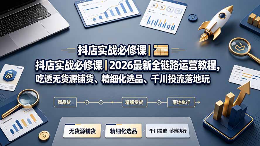 抖店实战必修课｜2026最新全链路运营教程，吃透无货源铺货、精细化选品、千川投流落地玩法-朽念云创