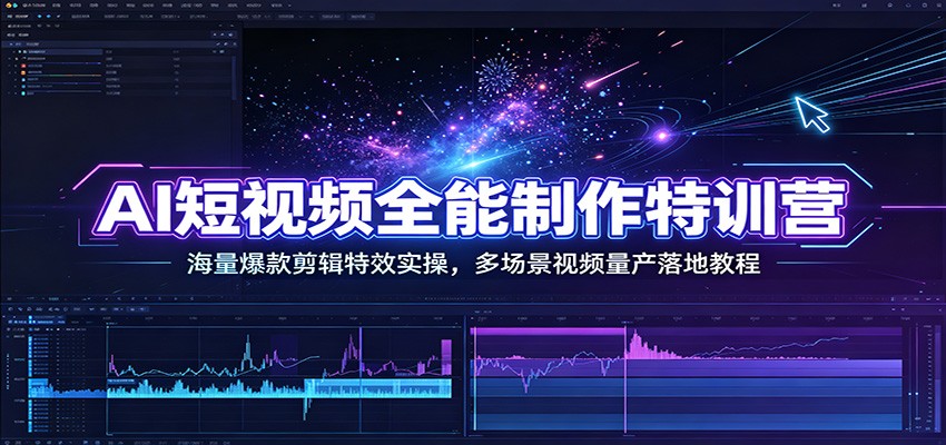 AI短视频全能制作特训营：海量爆款剪辑特效实操，多场景视频量产落地教程-朽念云创