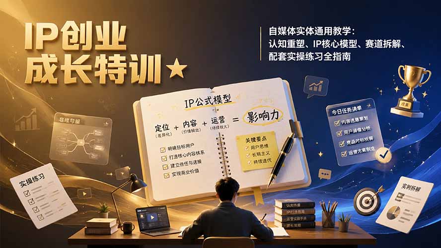 IP创业成长特训★自媒体实体通用教学:认知重塑、IP核心模型、赛道拆解、配套实操练习全指南-朽念云创