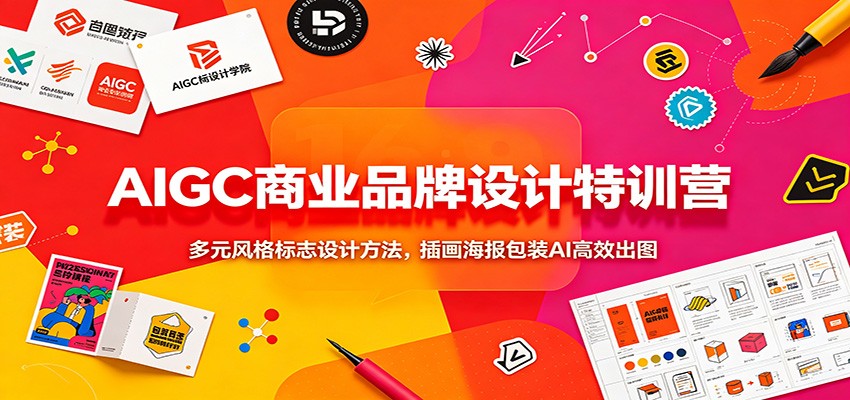 AIGC商业品牌设计特训营：多元风格标志设计方法，插画海报包装AI高效出图-朽念云创