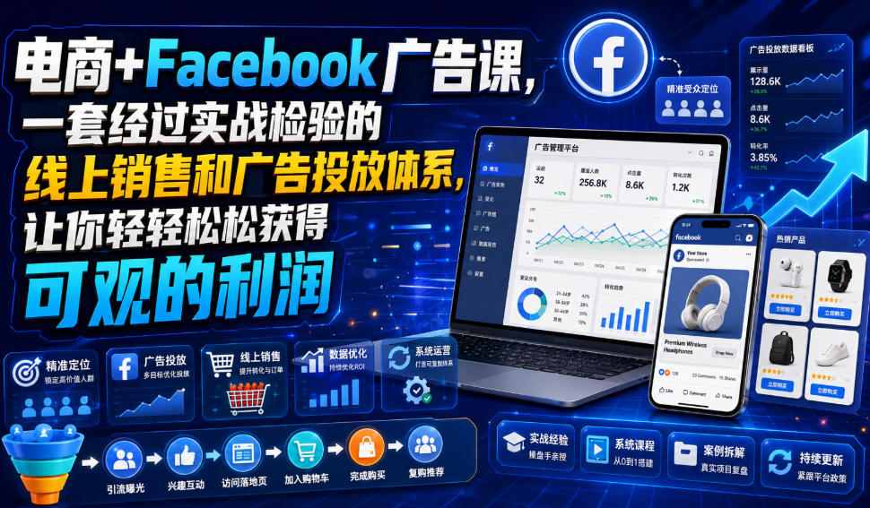 电商+Facebook广告课，一套经过实战检验的线上销售和广告投放体系，让你轻轻松松获得可观的利润【原创双语字幕】-朽念云创