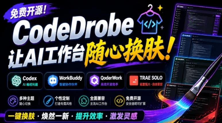 免费开源的CodeDrobe，让AI工作台随心换肤，支持Codex、WorkBuddy等，免费且本地运行！-朽念云创