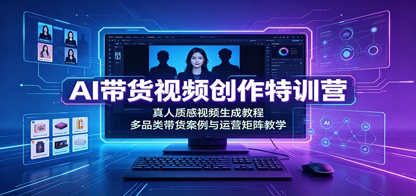 AI带货视频创作特训营：真人质感视频生成教程，多品类带货案例与运营矩阵教学-朽念云创