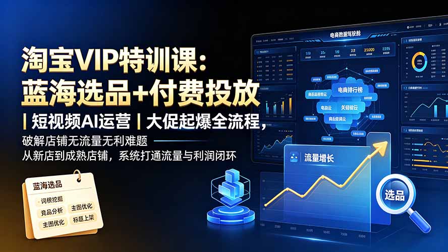 淘宝VIP特训课-更新:蓝海选品+付费投放|短视频AI运营|大促起爆全流程,破解店铺无流量无利润难题-朽念云创