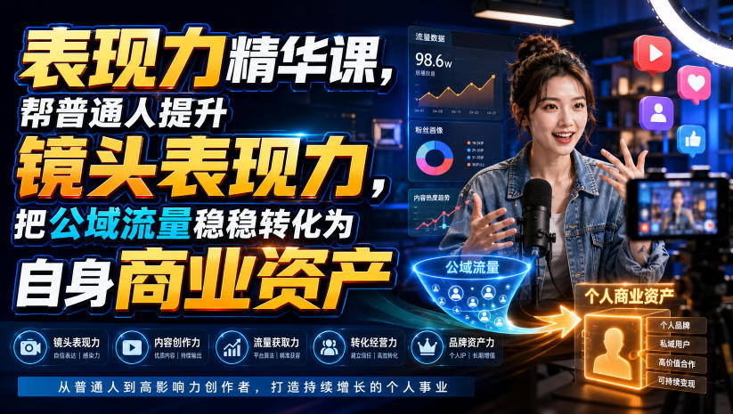 表现力精华课，帮普通人提升镜头表现力，把公域流量稳稳转化为自身商业资产-朽念云创