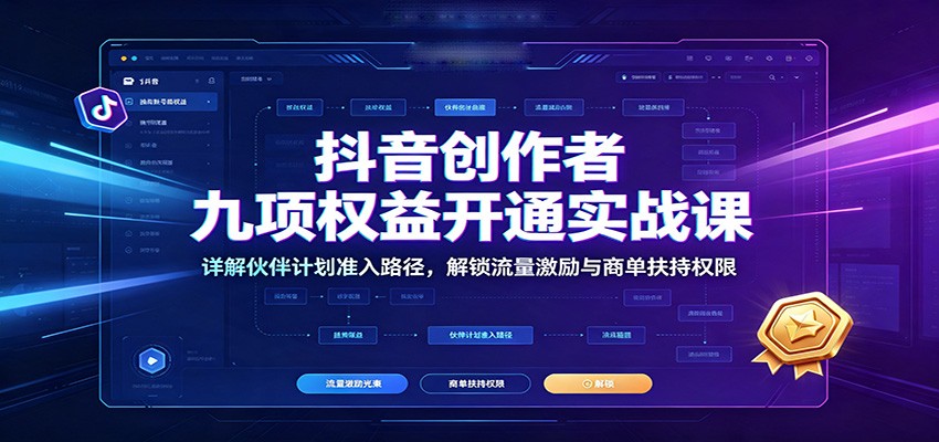 抖音创作者九项权益开通实战课：详解伙伴计划准入路径，解锁流量激励与商单扶持权限-朽念云创