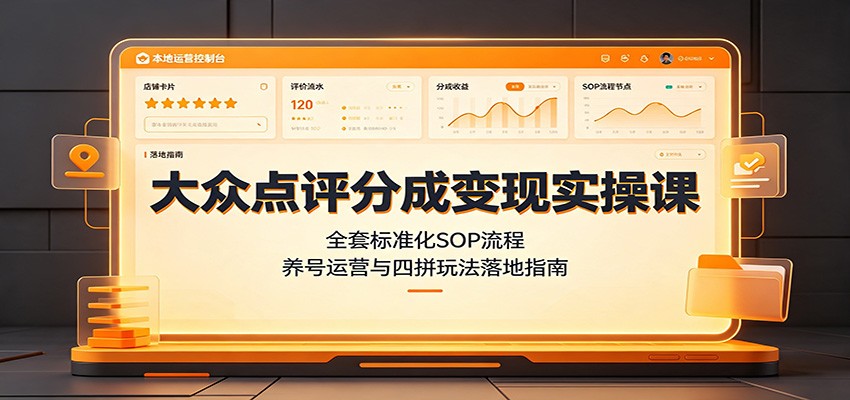 大众点评分成变现实操课：全套标准化SOP流程，养号运营与四拼玩法落地指南-朽念云创