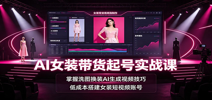AI女装带货起号实战课：掌握洗图换装AI生成视频技巧，低成本搭建女装短视频账号-朽念云创