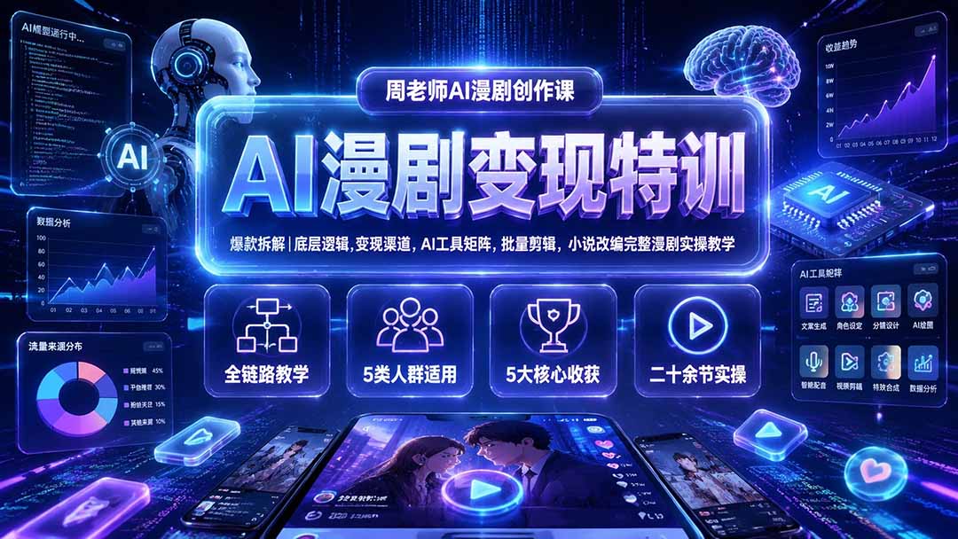 AI漫剧变现特训★爆款拆解｜底层逻辑，变现渠道，AI工具矩阵，批量剪辑，小说改编完整漫剧实操教学-朽念云创