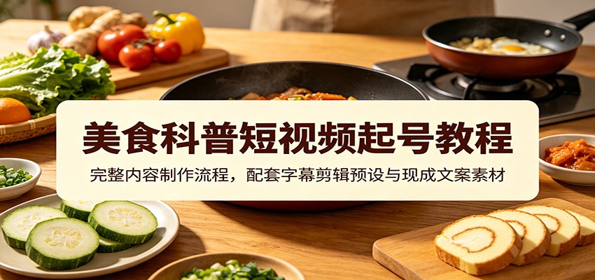 美食科普短视频起号教程：完整内容制作流程，配套字幕剪辑预设与现成文案素材-朽念云创