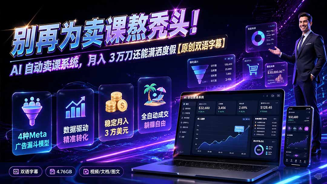 别再为卖课熬秃头!AI 自动卖课系统,月入 3 万刀还能潇洒度假【原创双语字幕】-朽念云创