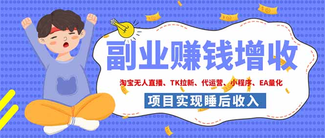2026年多个真实落地副业项目，手把手带你搭建被动收入管道(淘宝无人直播、海外TK拉新…-朽念云创