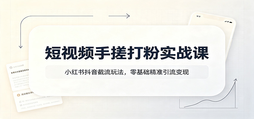 短视频手搓打粉实战课：小红书抖音截流玩法，零基础精准引流变现-朽念云创
