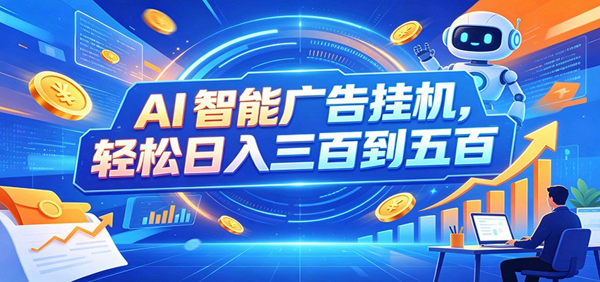 AI智能广告挂机，24小时自动跑，日入300-500，新手零门槛-朽念云创