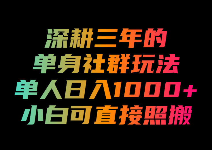 深耕三年的单身社群玩法，单人日入1000+，小白可直接照搬！【揭秘】-朽念云创