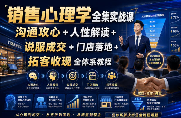 销售心理学全集实战课｜沟通攻心+人性解读+说服成交+门店落地+拓客收现全体系教程-朽念云创