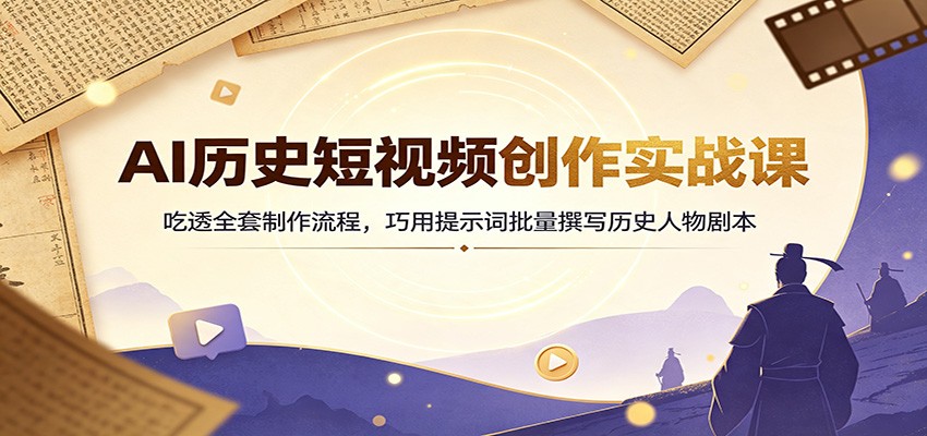 AI历史短视频创作实战课：吃透全套制作流程，巧用提示词批量撰写历史人物剧本-朽念云创