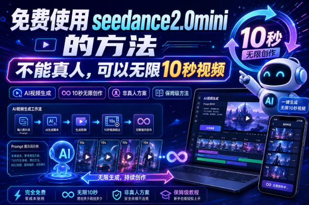 免费使用seedance2.0mini的方法,不能真人,可以无限10秒视频,9图+3音频参考-朽念云创