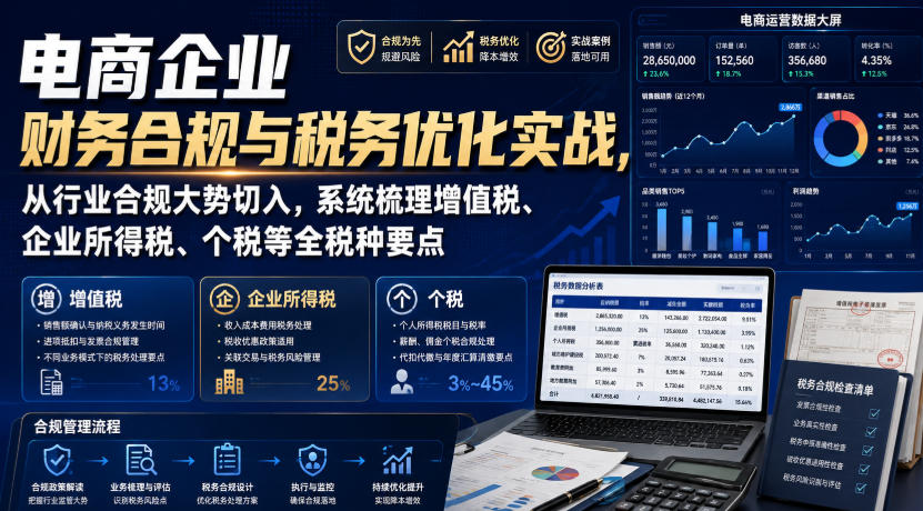 电商企业财务合规与税务优化实战，从行业合规大势切入，系统梳理增值税、企业所得税、个税等全税种要点-朽念云创