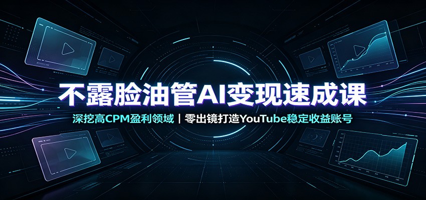 不露脸油管AI变现速成课：深挖高CPM盈利领域，零出镜打造YouTube稳定收益账号-朽念云创