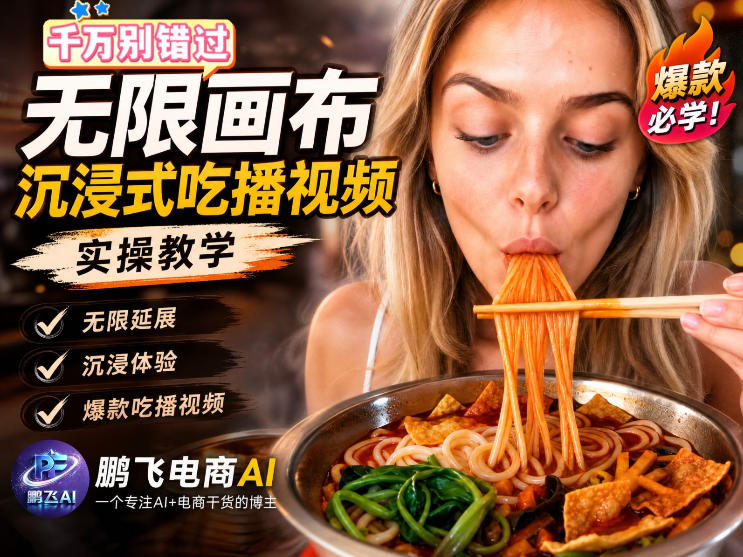 保姆级教程|用AI无线画布做沉浸式吃播,3步直接出片,无线画布工作流,操作简单好上手-朽念云创