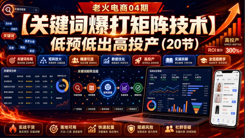 老火电商04期:【关键词爆打矩阵技术】低预低出高投产(20节)-朽念云创
