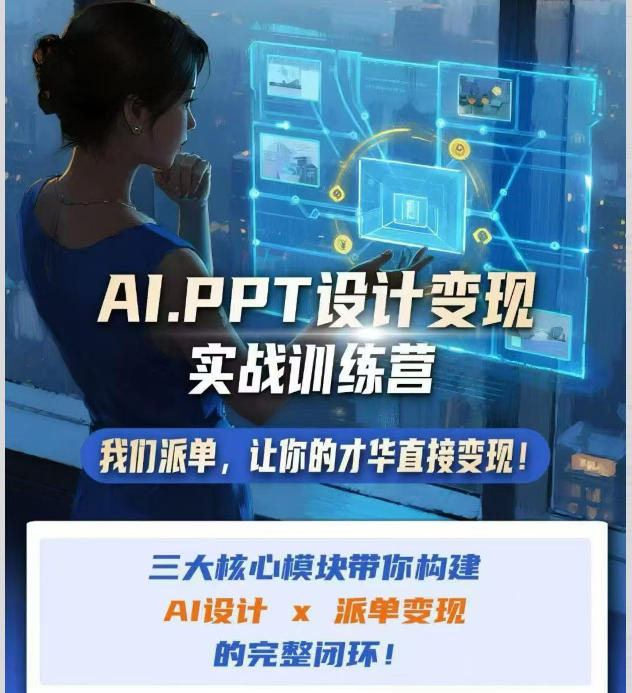 AI+PPT设计变现实战训练营,我们派单,让你的才华直接变现,三大核心模块带你构建Al设计x派单变现的完整闭环-朽念云创