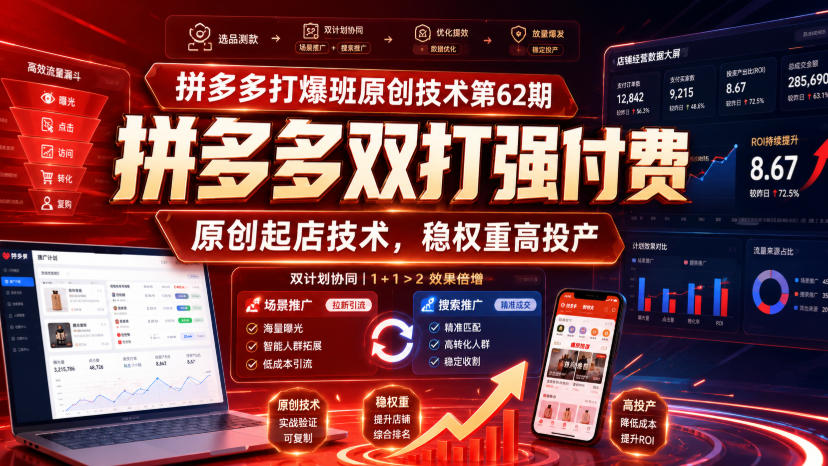 拼多多打爆班原创技术第62期，拼多多双打强付费，原创起店技术，稳权重高投产-朽念云创
