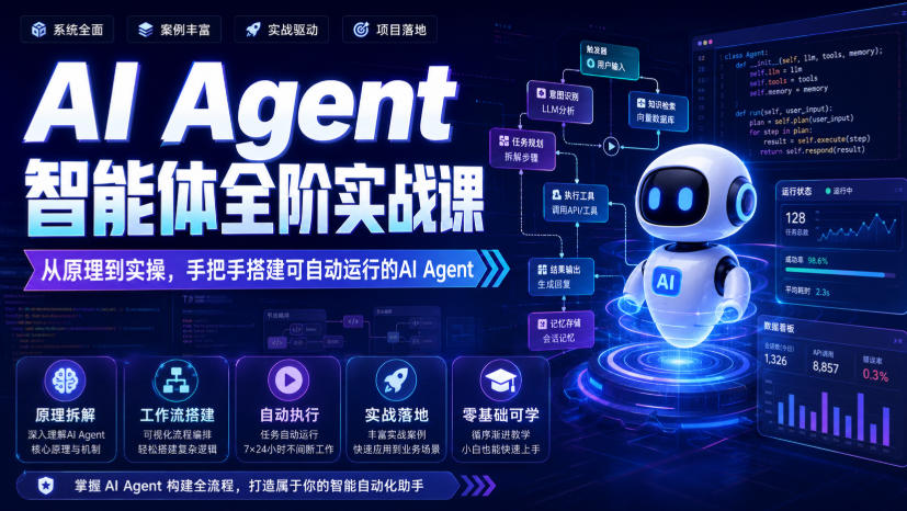 AI Agent智能体全阶实战课，从原理到实操，手把手搭建可自动运行的AI Agent-朽念云创