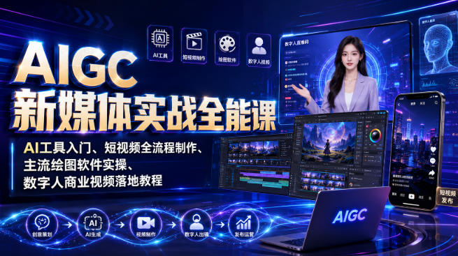 AIGC新媒体实战全能课|AI工具入门、短视频全流程制作、主流绘图软件实操、数字人商业视频落地教程-朽念云创