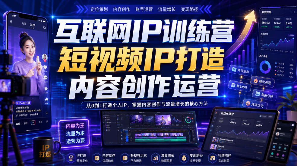 互联网IP训练营,短视频IP打造,内容创作运营-朽念云创
