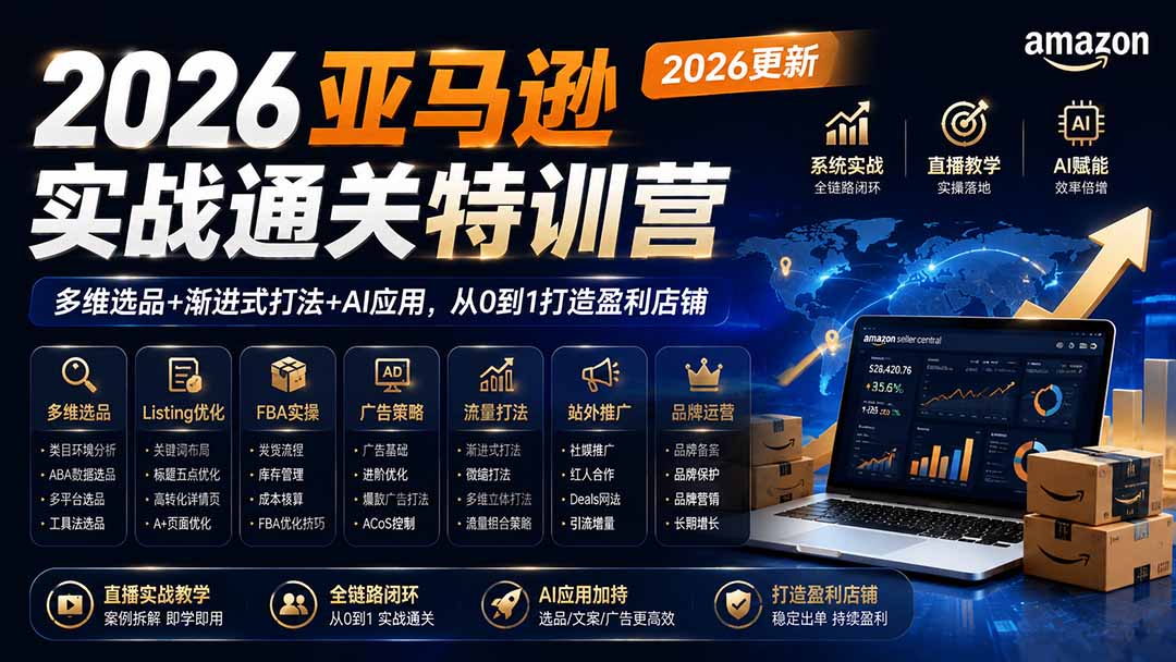 2026亚马逊实战通关特训营-2026更新,多维选品+渐进式打法+AI应用,从0到1打造盈利店铺-朽念云创