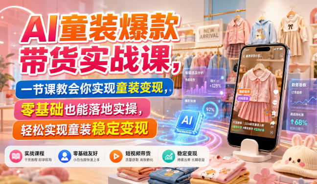 AI童装爆款带货实战课,一节课教会你实现童装变现,零基础也能落地实操-朽念云创