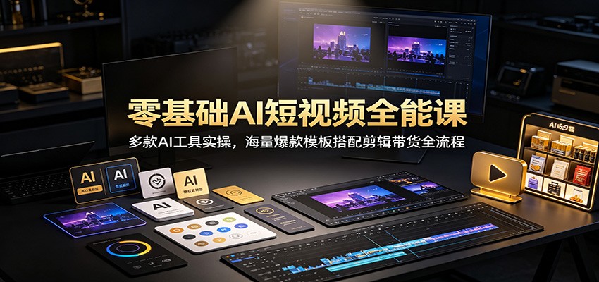 零基础AI短视频全能课：多款AI工具实操，海量爆款模板搭配剪辑带货全流程-朽念云创