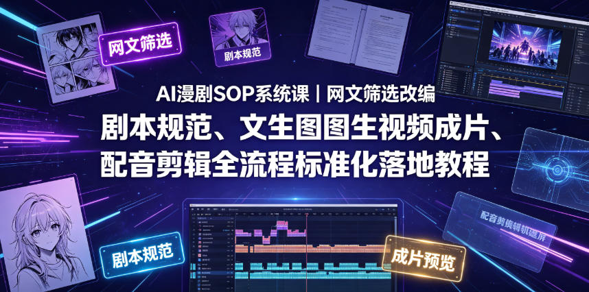 AI漫剧SOP系统课｜网文筛选改编、剧本规范、文生图图生视频成片、配音剪辑全流程标准化落地教程(更新0810)-朽念云创