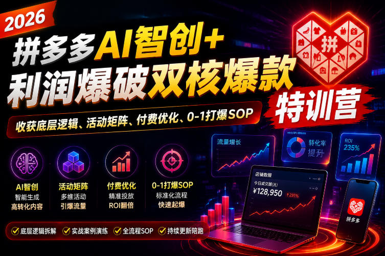 2026拼多多AI智创+利润爆破双核爆款特训营，收获底层逻辑、活动矩阵、付费优化、0-1打爆SOP(更新0810)-朽念云创