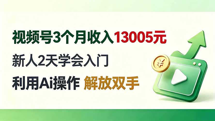 视频号3个月收入13005元， 新人2天学会入门， 利用Ai操作 解放双手！-朽念云创
