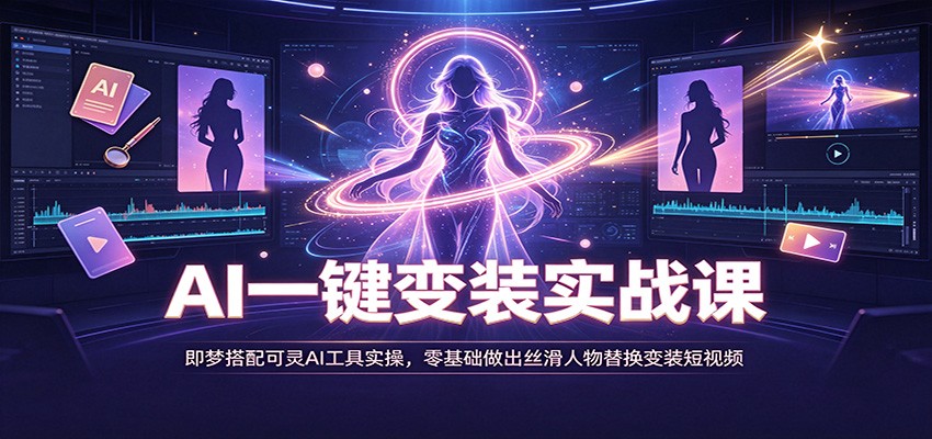 AI一键变装实战课：即梦搭配可灵AI工具实操，零基础做出丝滑人物替换变装短视频-朽念云创