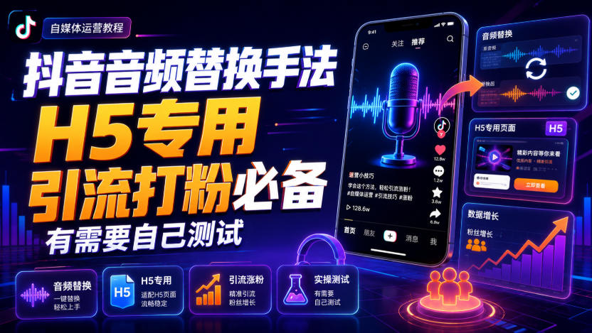 抖音音频替换手法H5专用，引流打粉必备，有需要自己测试-朽念云创