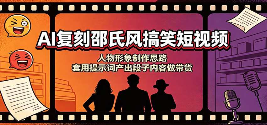 AI复刻邵氏风搞笑短视频：人物形象制作思路，套用提示词产出段子内容做带货-朽念云创