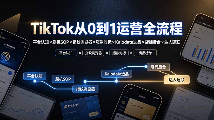 TikTok从0到1运营全流程-更新：平台认知×刷机SOP×指纹浏览器×爆款对标×Kalodata选品×店铺后台×达人建联-朽念云创
