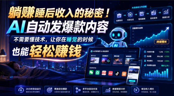 躺賺睡后收入的秘密！AI自动发爆款内容，不需要懂技术，让你在睡觉的时候也能轻松賺钱【原创双语字幕】-朽念云创