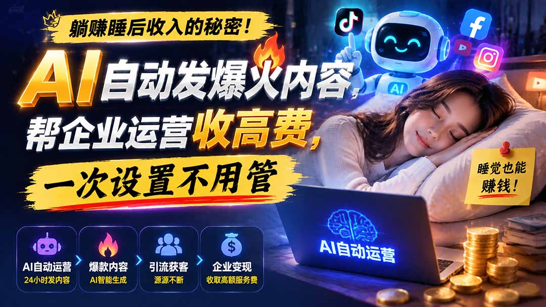 躺赚睡后收入的秘密！AI 自动发爆火内容，帮企业运营收高费，一次设置不用管【原创双语字幕】-朽念云创
