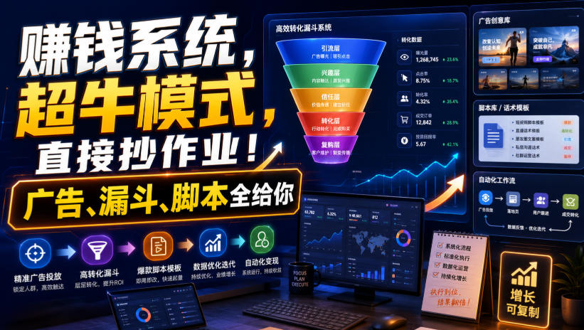 賺钱系统，超牛模式，直接抄作业！广告、漏斗、脚本全给你【原创双语字幕】-朽念云创
