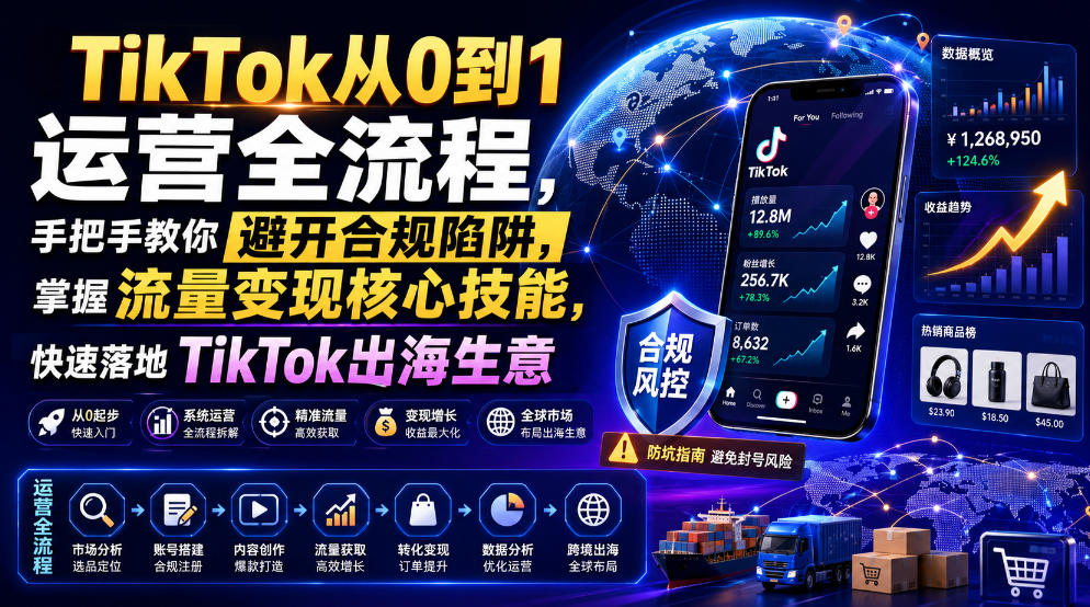 TikTok从0到1运营全流程，手把手教你避开合规陷阱，掌握流量变现核心技能，快速落地TikTok出海生意(更新8月)-朽念云创