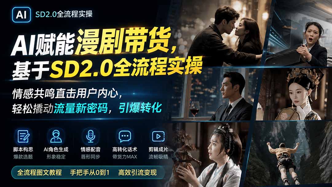 AI赋能漫剧带货，基于SD2.0全流程实操；情感共鸣直击用户内心，轻松撬动流量新密码，引爆转化-朽念云创