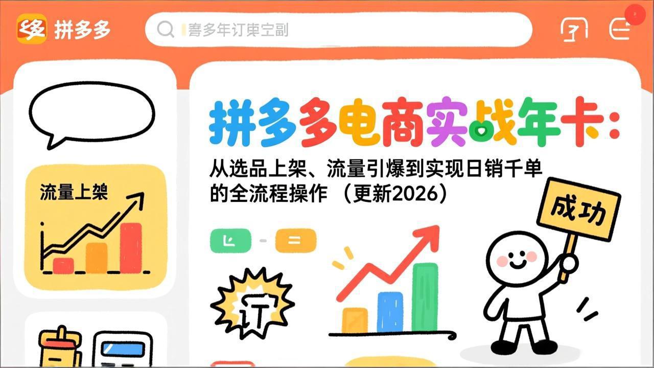 拼多多电商实战年卡：从选品上架、流量引爆到实现日销千单的全流程操作(更新2026年8月-朽念云创